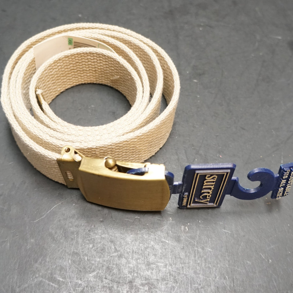 Surrey by Swank Adjustable Strap Webbing Belt Brass Buckle NOS