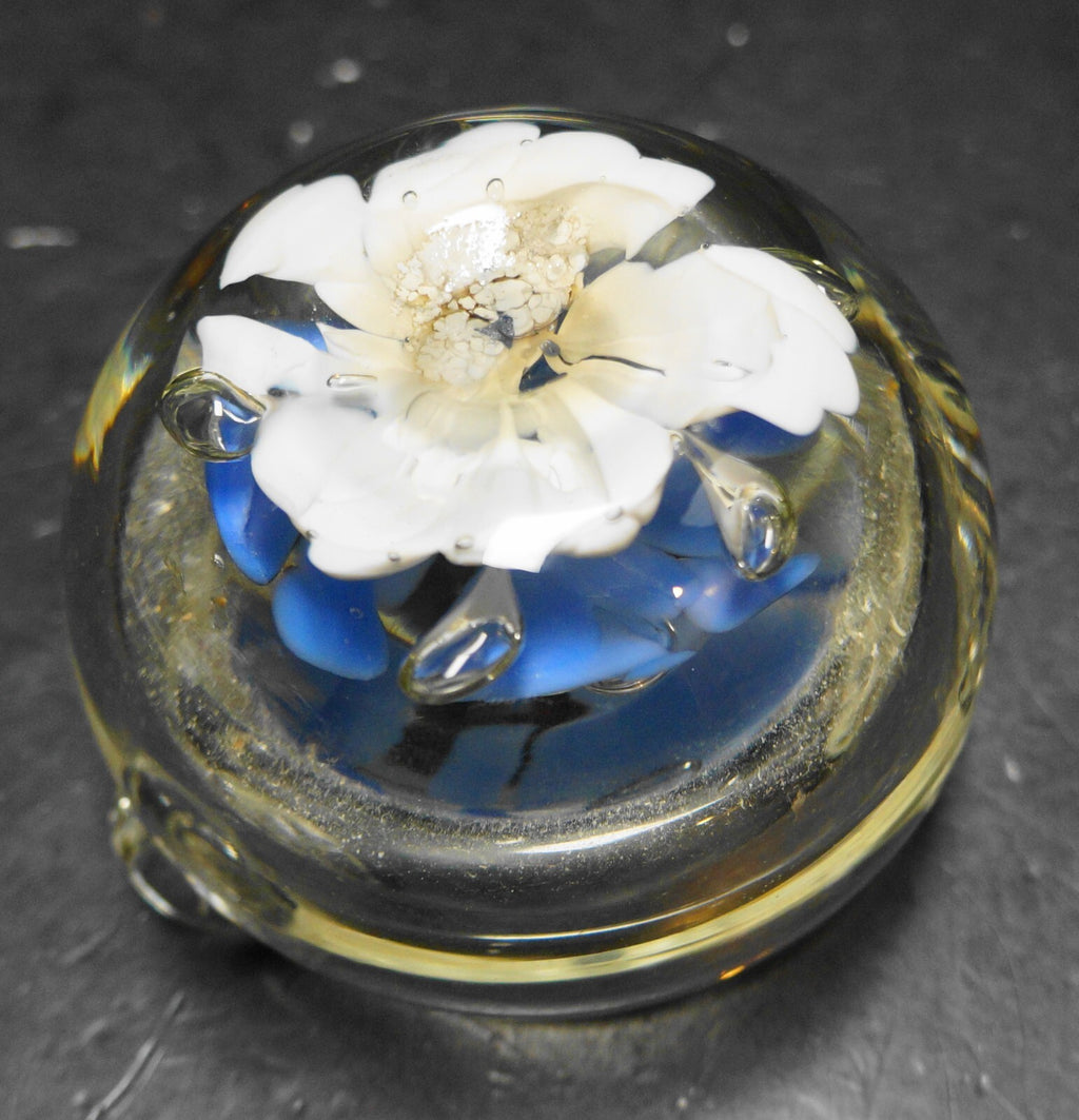 Vintage STC  ST. Clair Glass Ashtray with Blue Bubbling Flowers