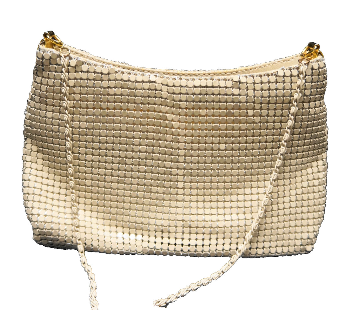 Beige Enamel Metal Mesh Shoulder Bag Purse Made in China