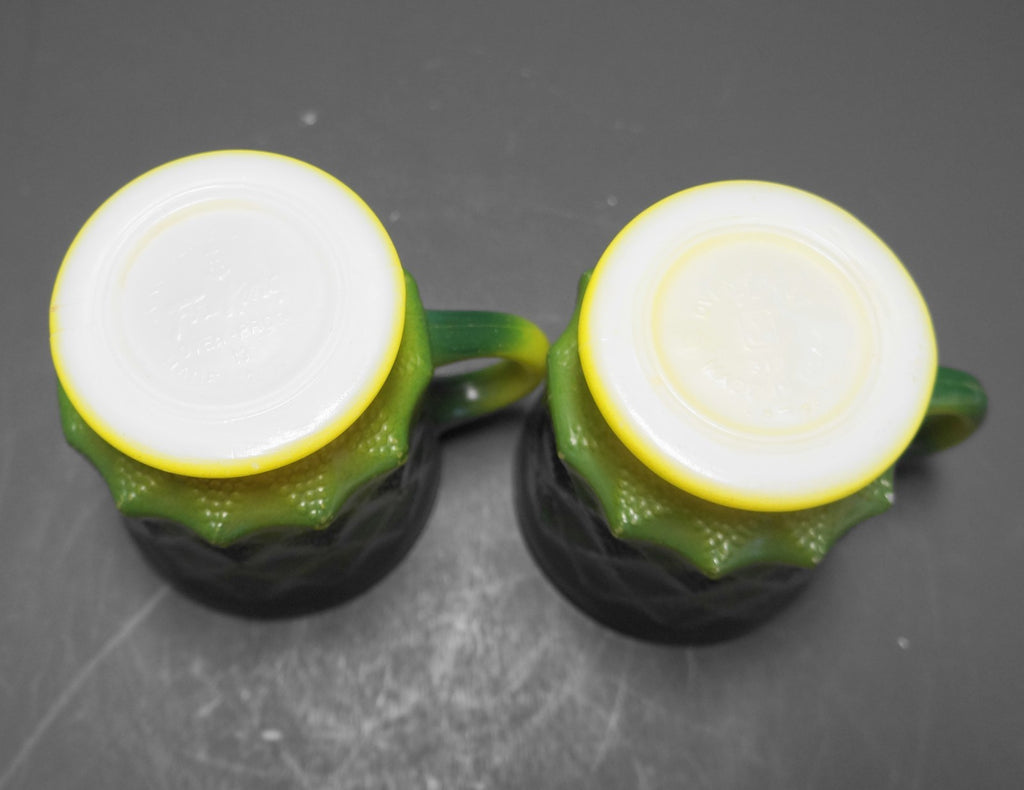 Fire-King Kimberly Mugs Green Yellow Diamond Pane Pair