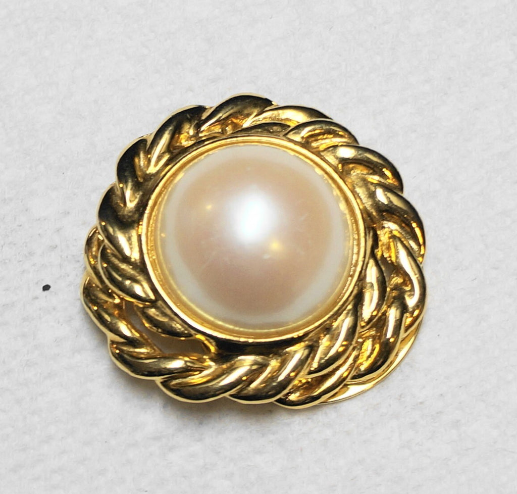 Gold Tone Faux Pearl Rope Edge Scarf Dress Clip