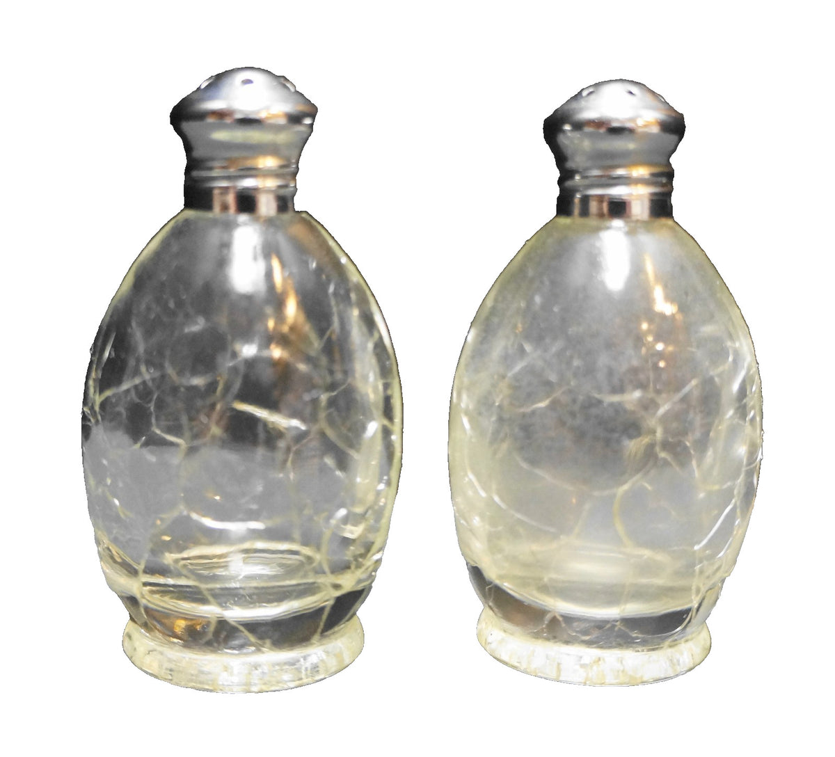 Irice Clear Crackle Glass Salt Pepper Shakers Pair