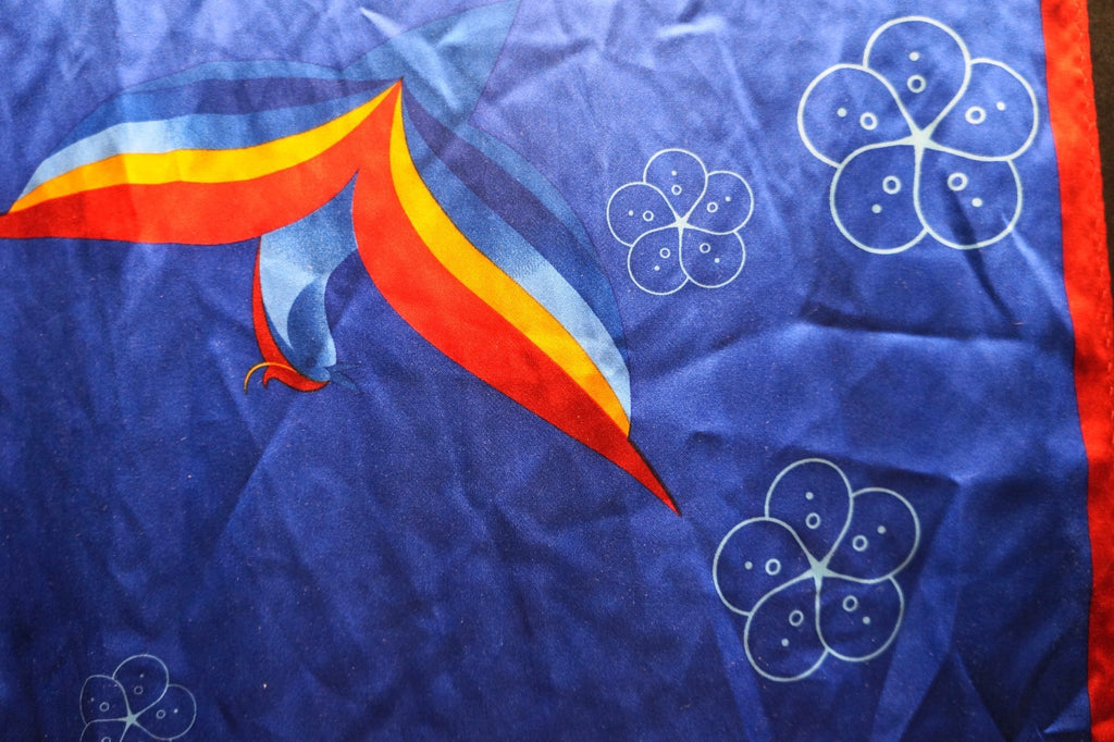 Blue Red Bird of Paradise Silk Scarf Eagle Head Logo