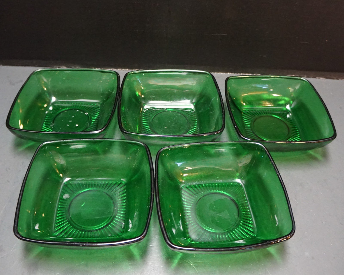 Fire King Charm Forest Green Fruit Berry Bowls Set of 5