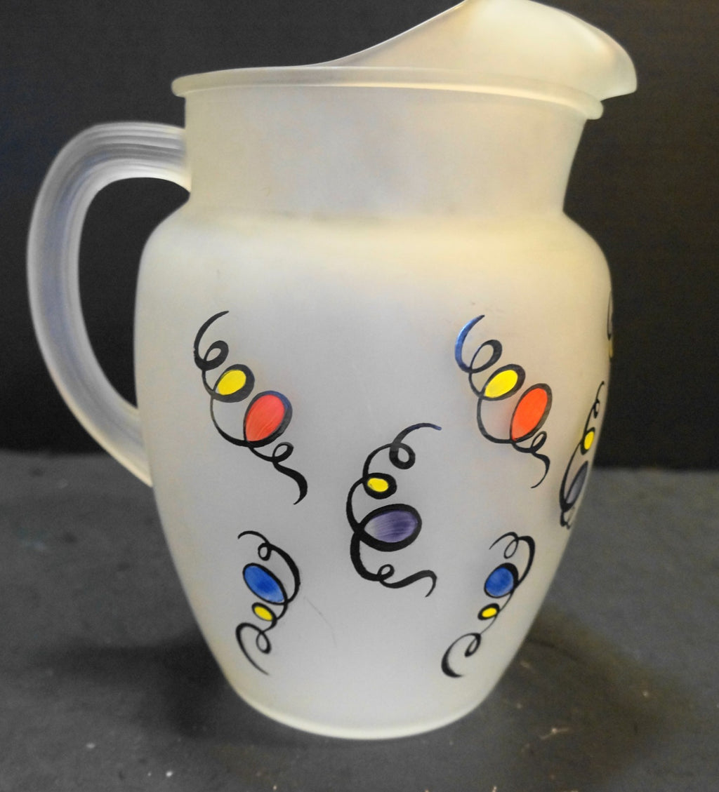 Federal Glass Satin Frosted 86 Oz Hand Painted Pitcher