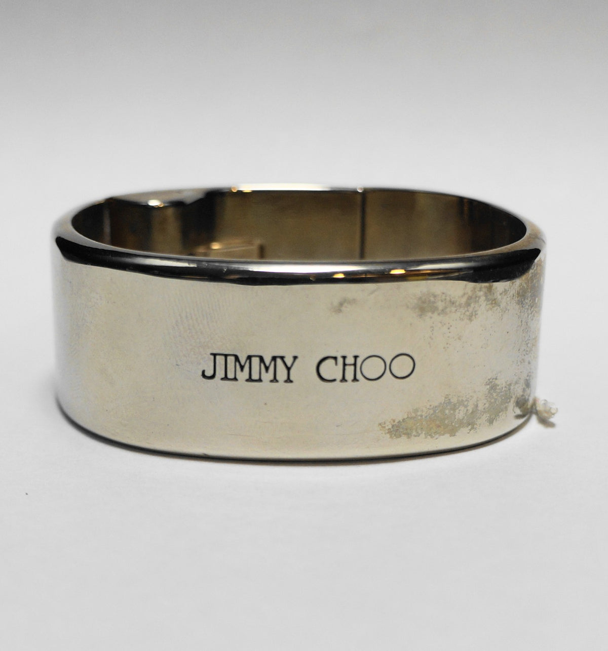 Jimmy Choo Silver Tone Wide Cuff Bangle Bracelet