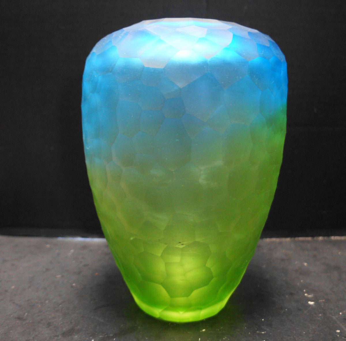 Gail Sanborn Notations Green Blue Honeycomb Art Glass Vase