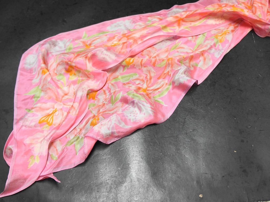 Vera Pink Floral Silk Oblong Scarf 1970s