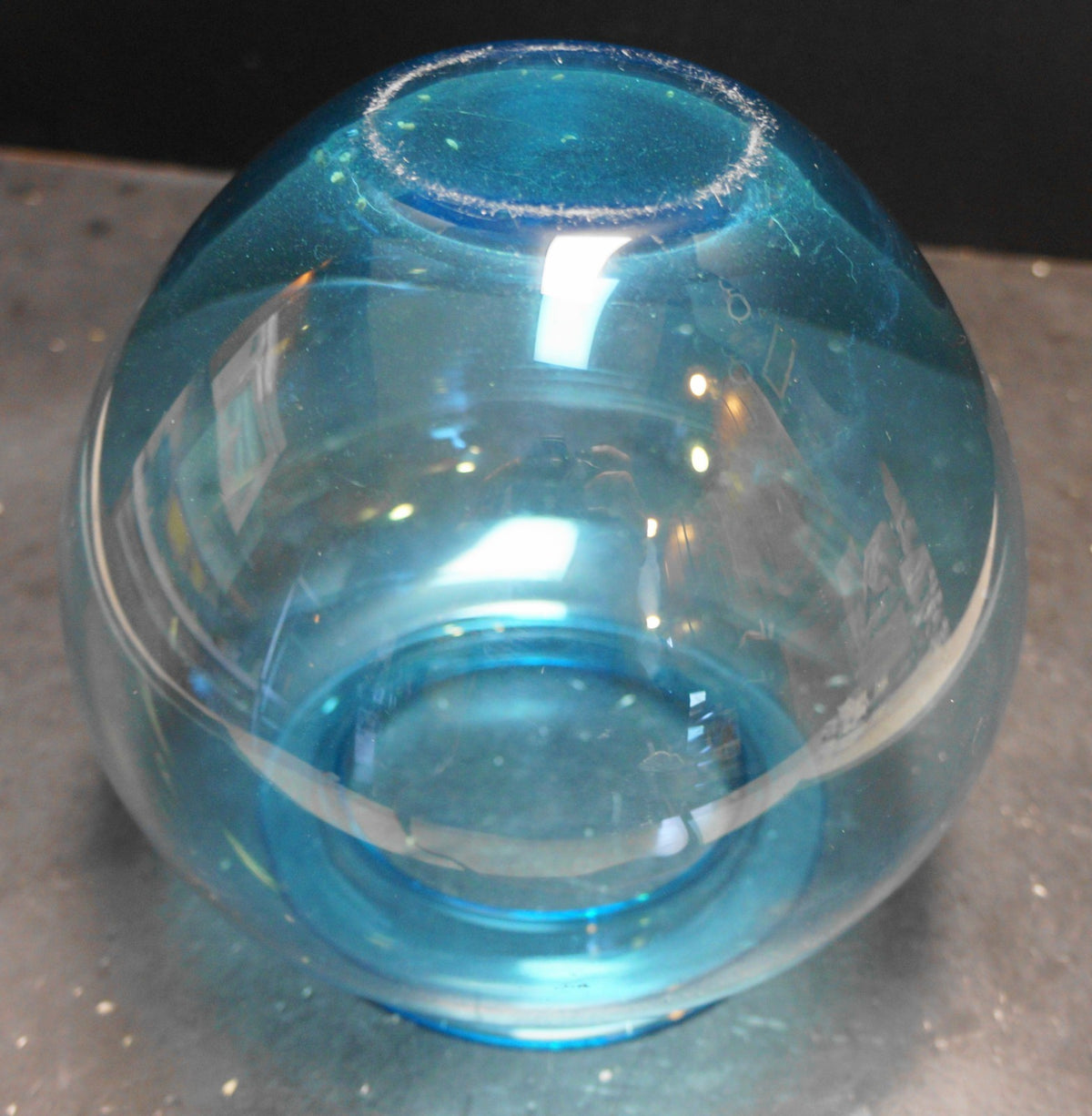 Capri Sky Blue Blown Glass Vase Squat Bowl Shape