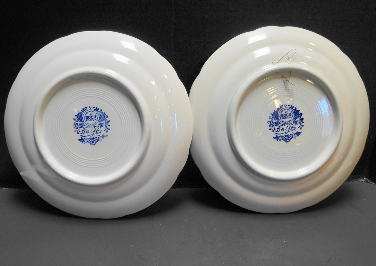 Delfts Boch Belgium Royal Sphinx Pair of Plates Windmill Ships