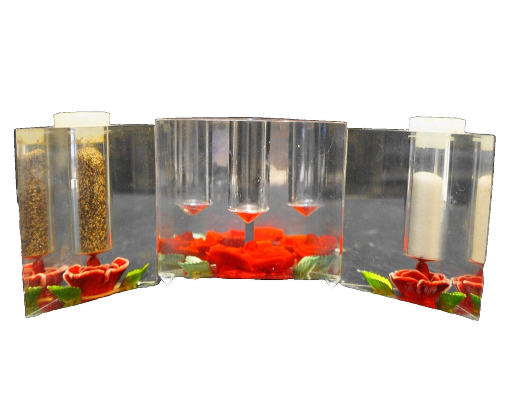 Bircraft Lucite Carved Rose Salt Pepper Shakers Single Candle Holder