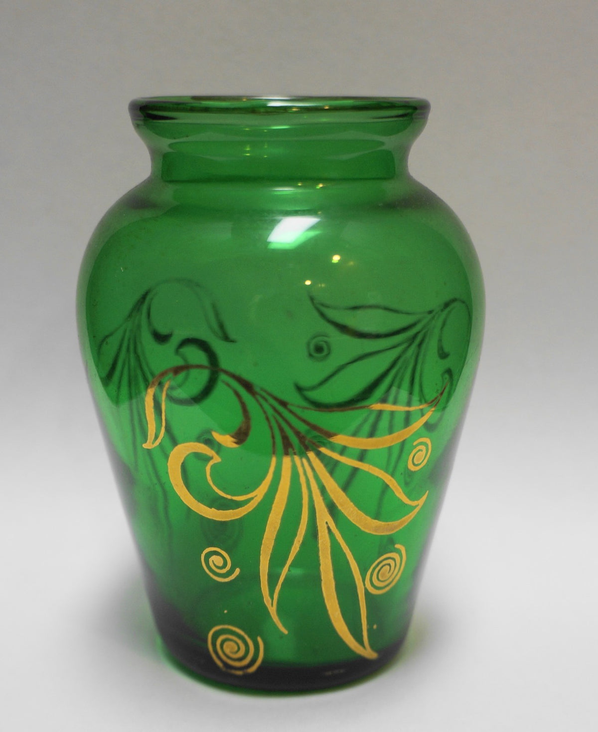 Anchor Hocking Fire King Forest Green Gold Decorated Bud Vase