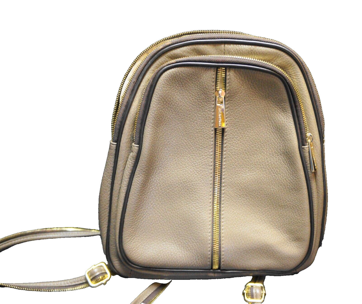 Valentina Italian Genuine Pebbled Leather Sling Backpack Purse Taupe Brown
