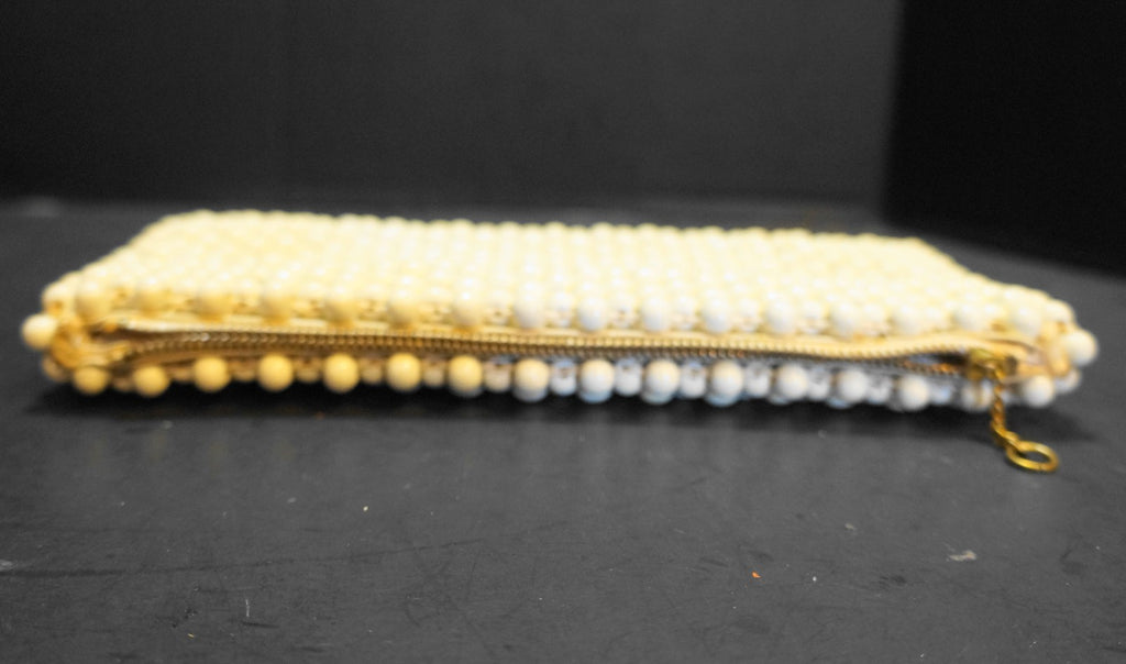 Vintage Cream Wooden Bead Clutch Purse Made in Japan