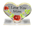 I Love You Mom Standing Heart Paperweight Carved Rose Lucite