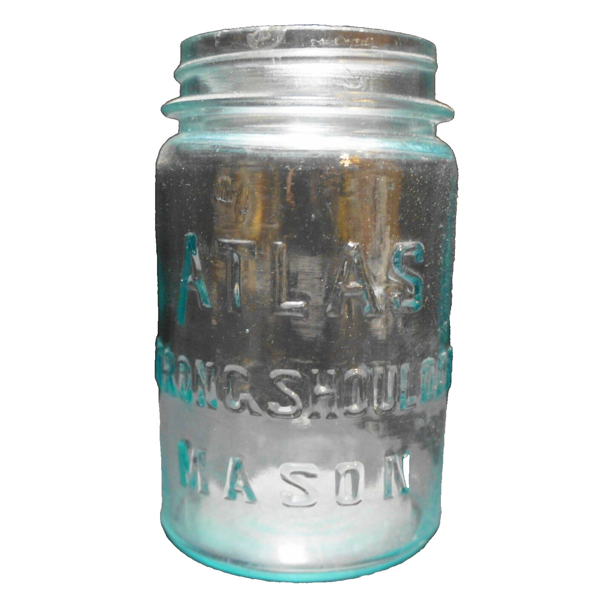 Atlas Strong Shoulder Pint Jar Aqua Glass No Lid