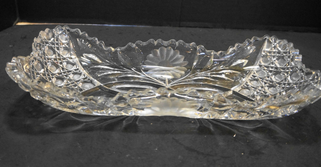McKee Innovation #410 American Brilliant Period Cut Glass Tray 12" Flowers Cane