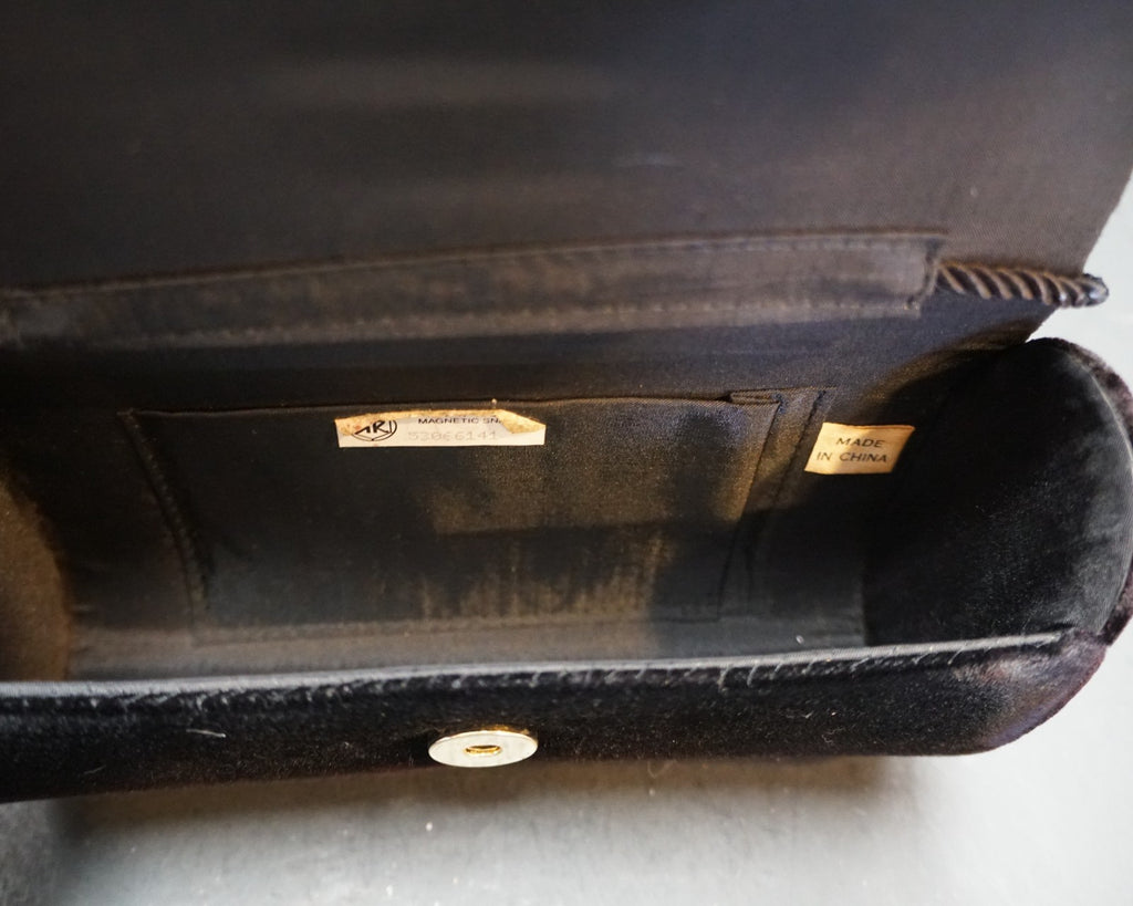 Black Velvet Baguette Evening Bag Convertible Clutch Vintage