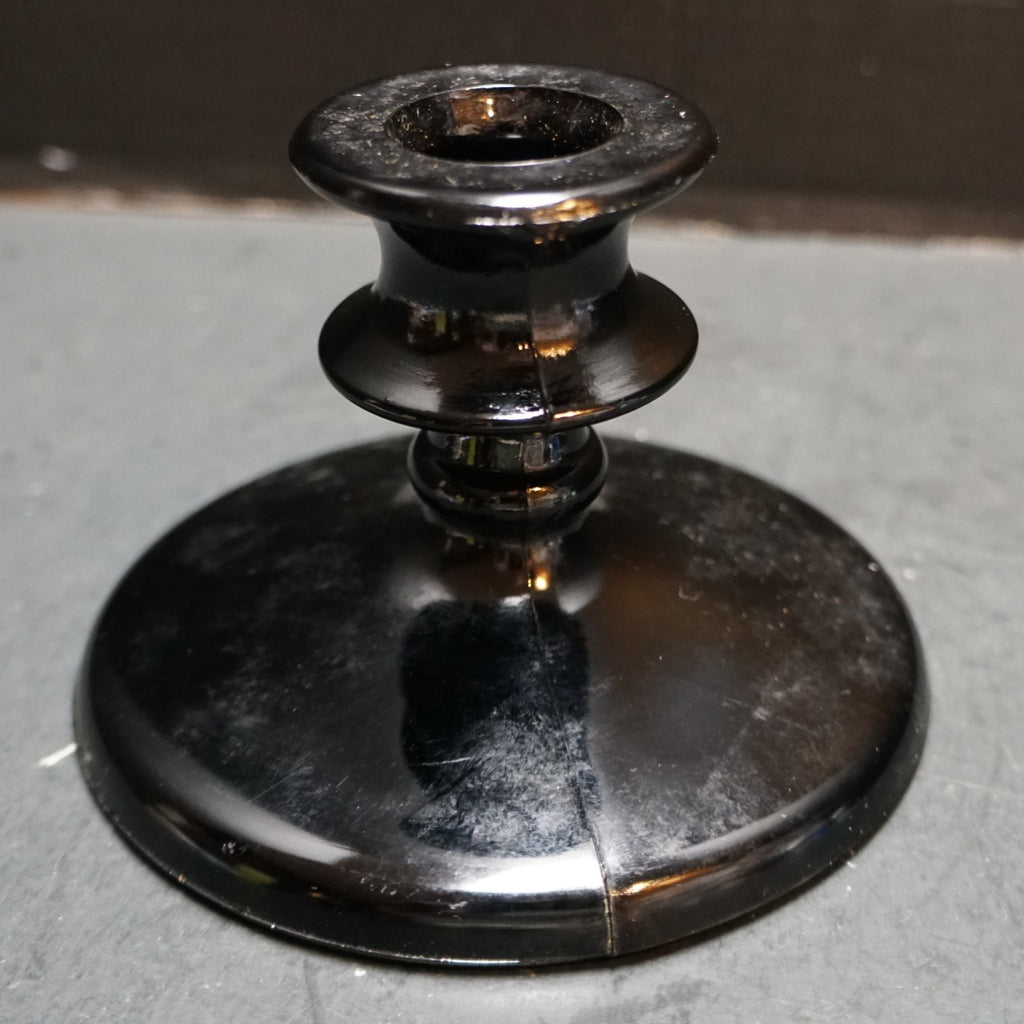 Black Glass Candle Stick Holder Single Light Depression Art Deco