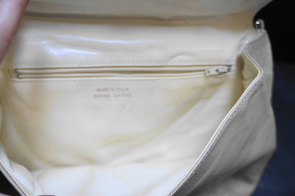 Beige Italian Leather Envelope Purse Shoulder Bag Clutch