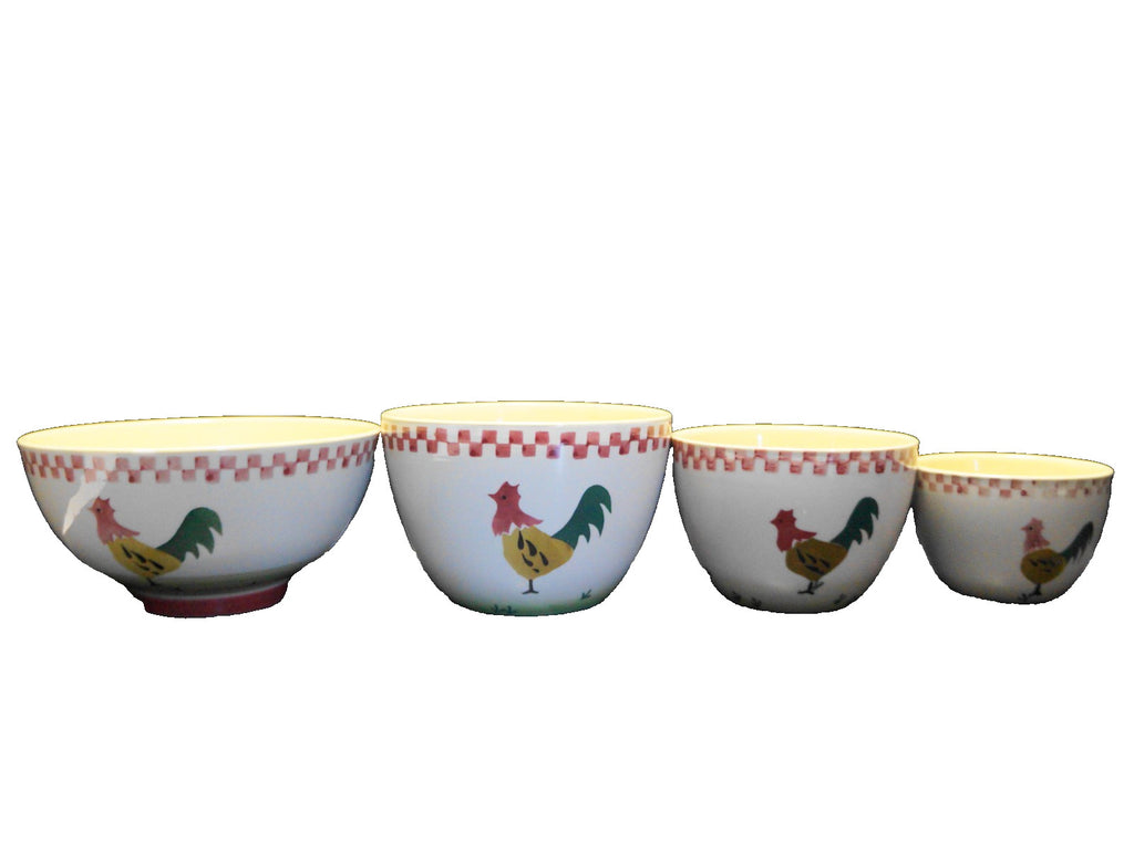 Rooster Chicken Hand Painted Mixing Bowls Set of 4 Made in China