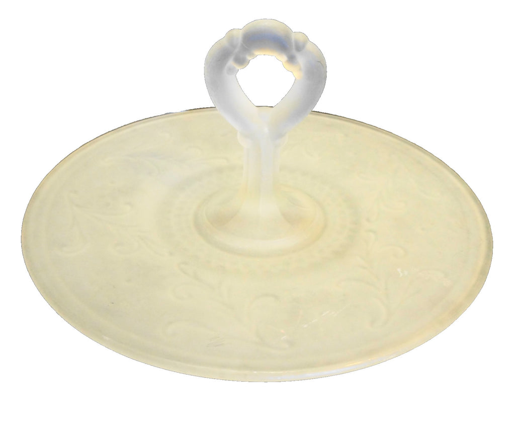 Indiana Glass Tiara Exclusives Frosted Satin Sandwich Center Handle Tidbit Tray