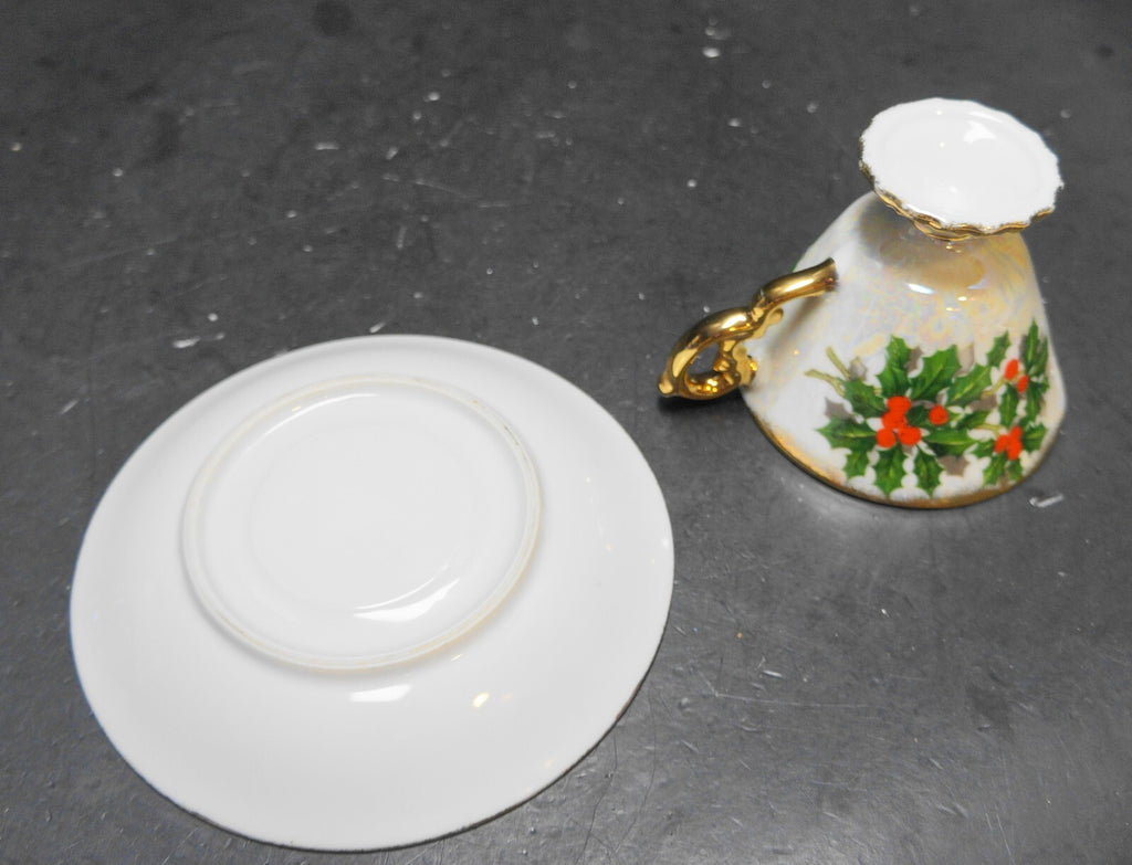 Ucagco December Holly Lusterware Cup Saucer 1950s