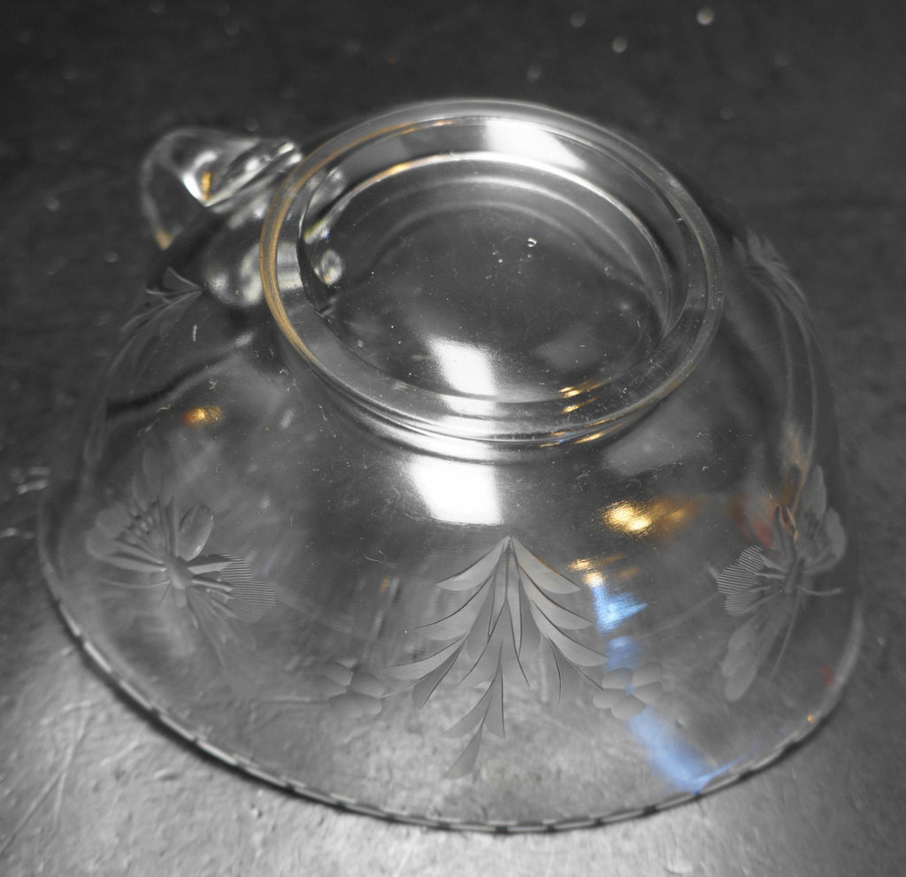 Butterfly Flowers Cut Clear Glass Heart Shaped Nappy Bowl