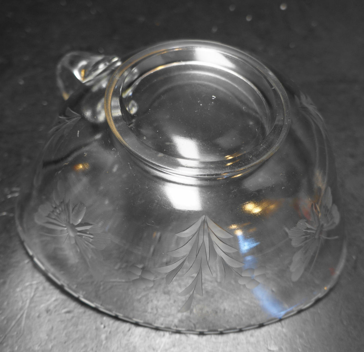 Butterfly Flowers Cut Clear Glass Heart Shaped Nappy Bowl