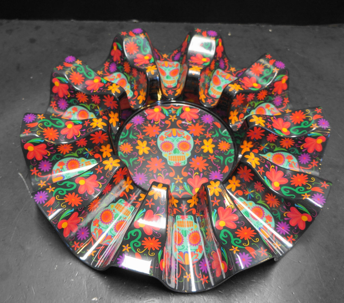Prepara Day of the Dead Taco Carousel Server 12" Wide Black Red Halloween