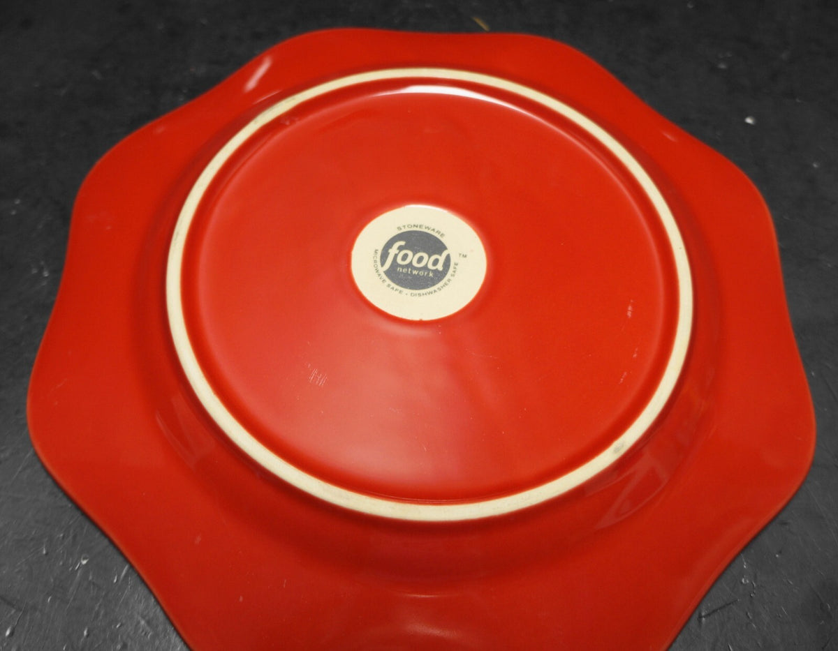 Food Network Fontinella Red Dinner Plates Set of 3 Embossed Beads Scalloped