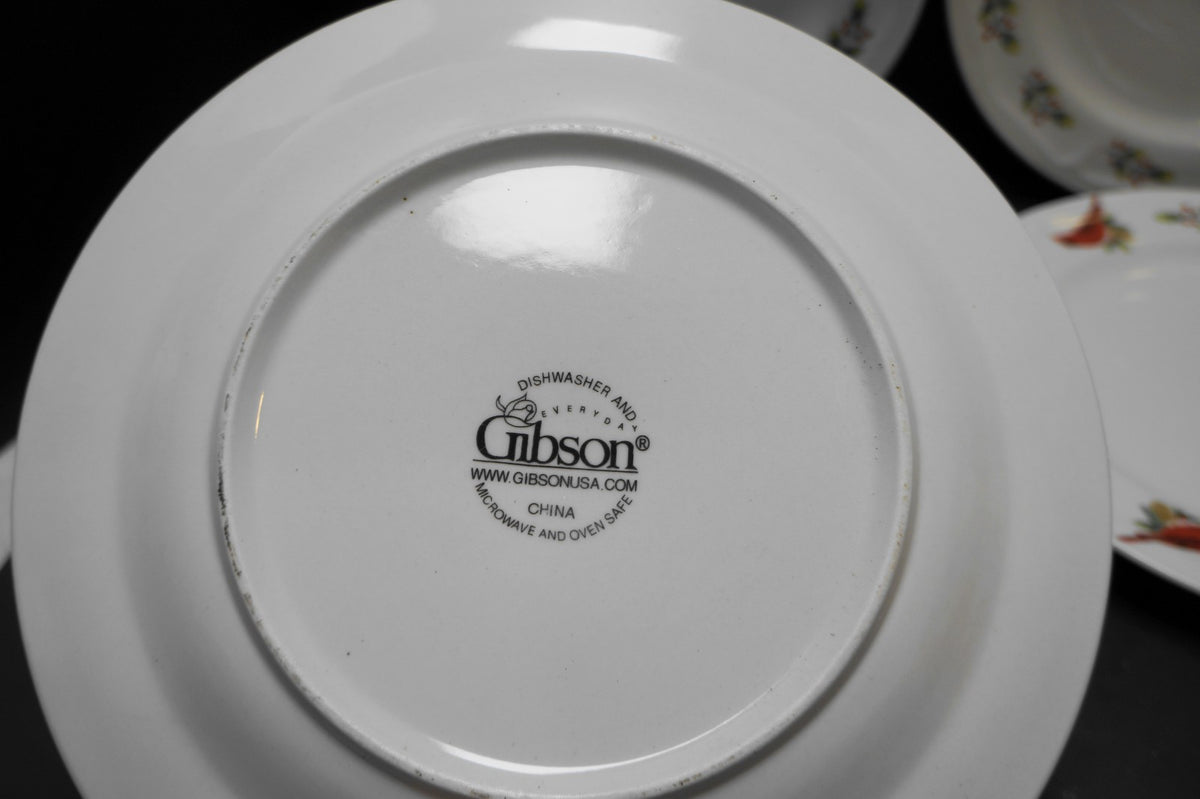 Gibson Winter Birds Cardinal Holly Dinner Plates Set of 4