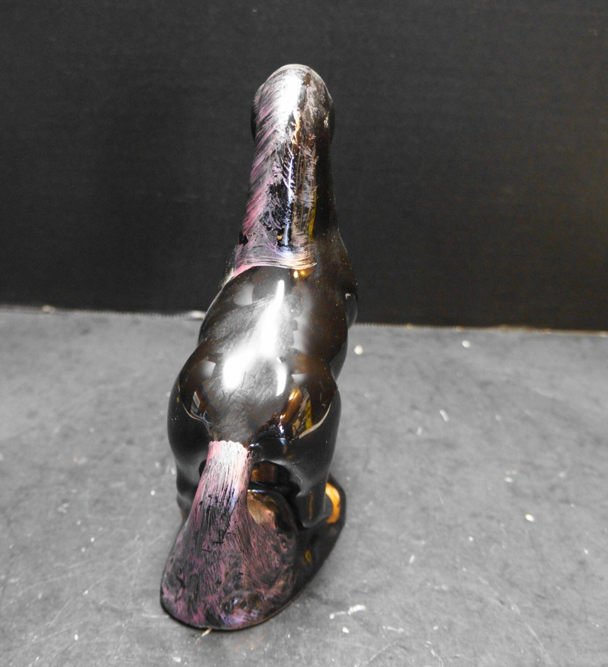 Black Glossy Unicorn Figurine Standing Gold Trim Pink Mane Tail