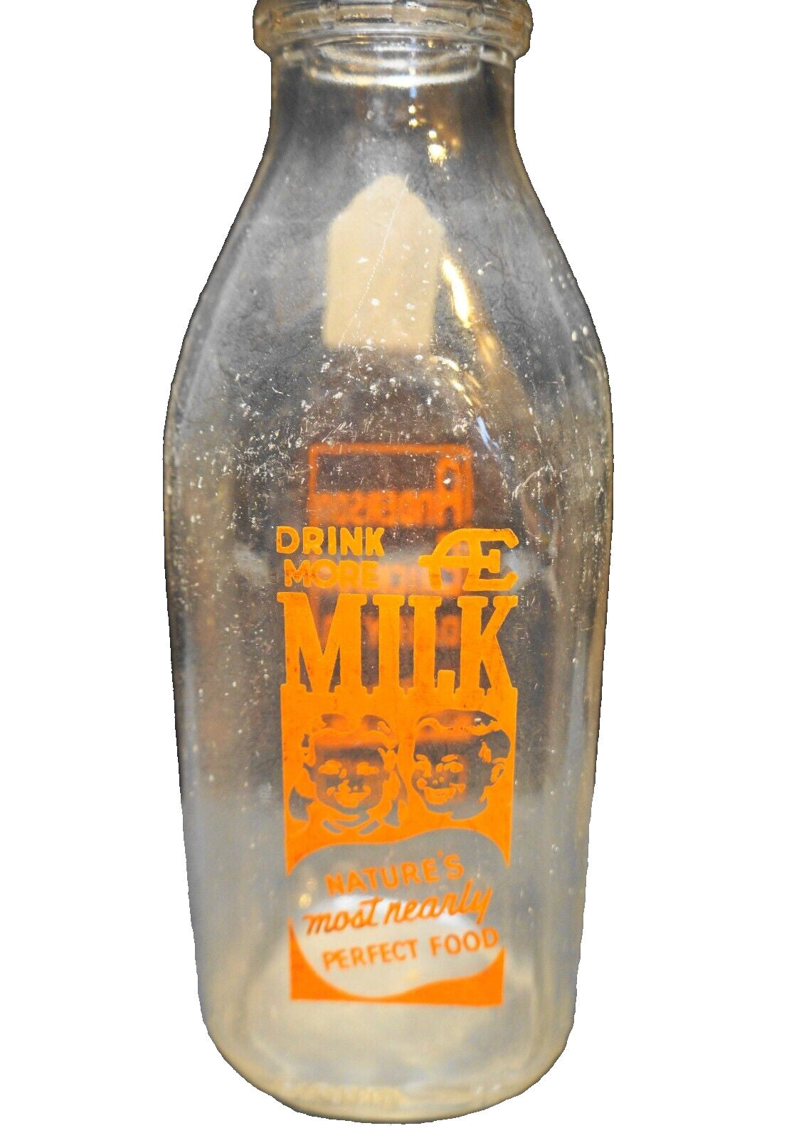 Anderson Erickson Dairy Go. Quart Milk Bottle Orange Print