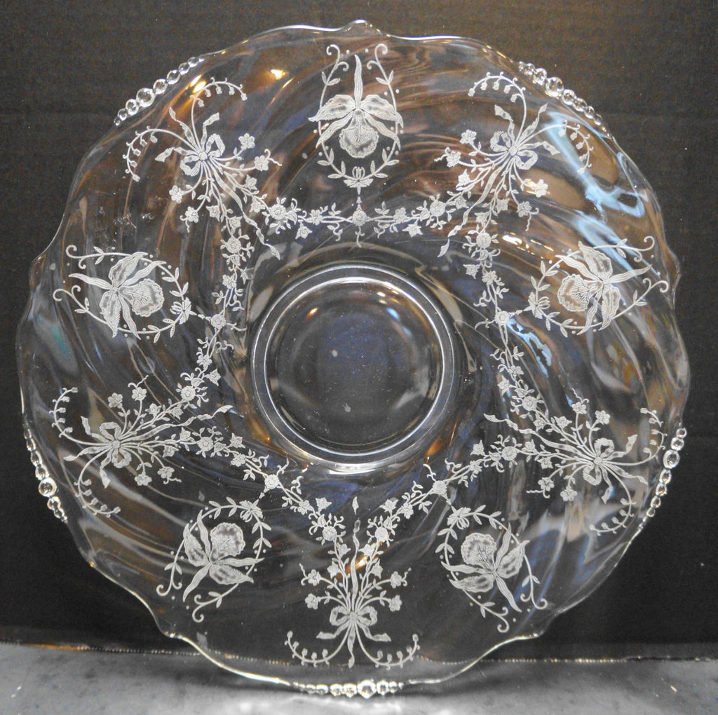 Heisey Orchid Etch Waverly Blank Swirl Scalloped Sandwich Torte Platter Tray