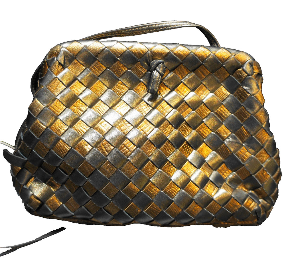 Sharif Woven Metallic Leather Vintage 1980s Clutch Shoulder Bag Purse Small