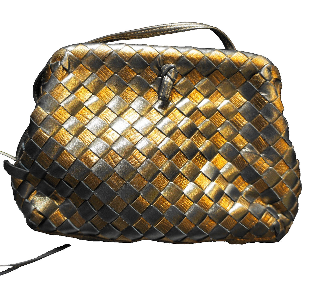 Sharif Woven Metallic Leather Vintage 1980s Clutch Shoulder Bag Purse Small