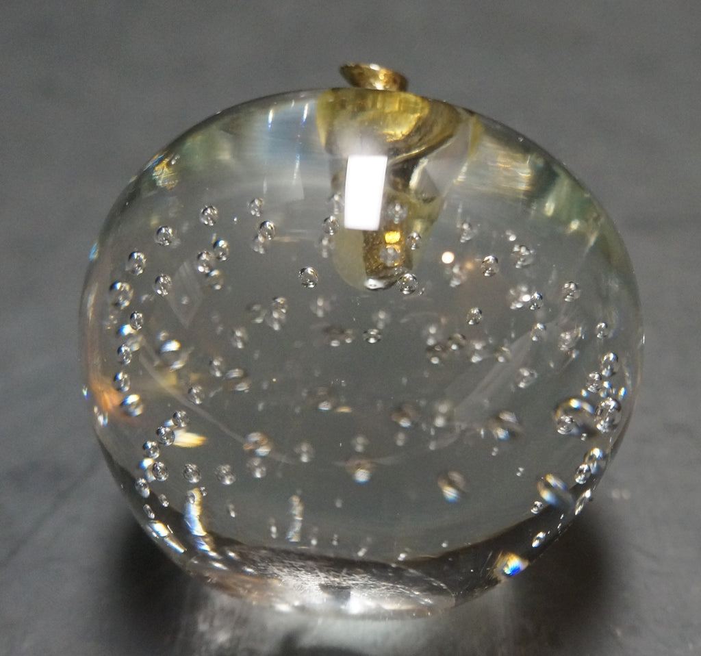 Apple Clear Glass Controlled Bubble Paperweight Brass Stem
