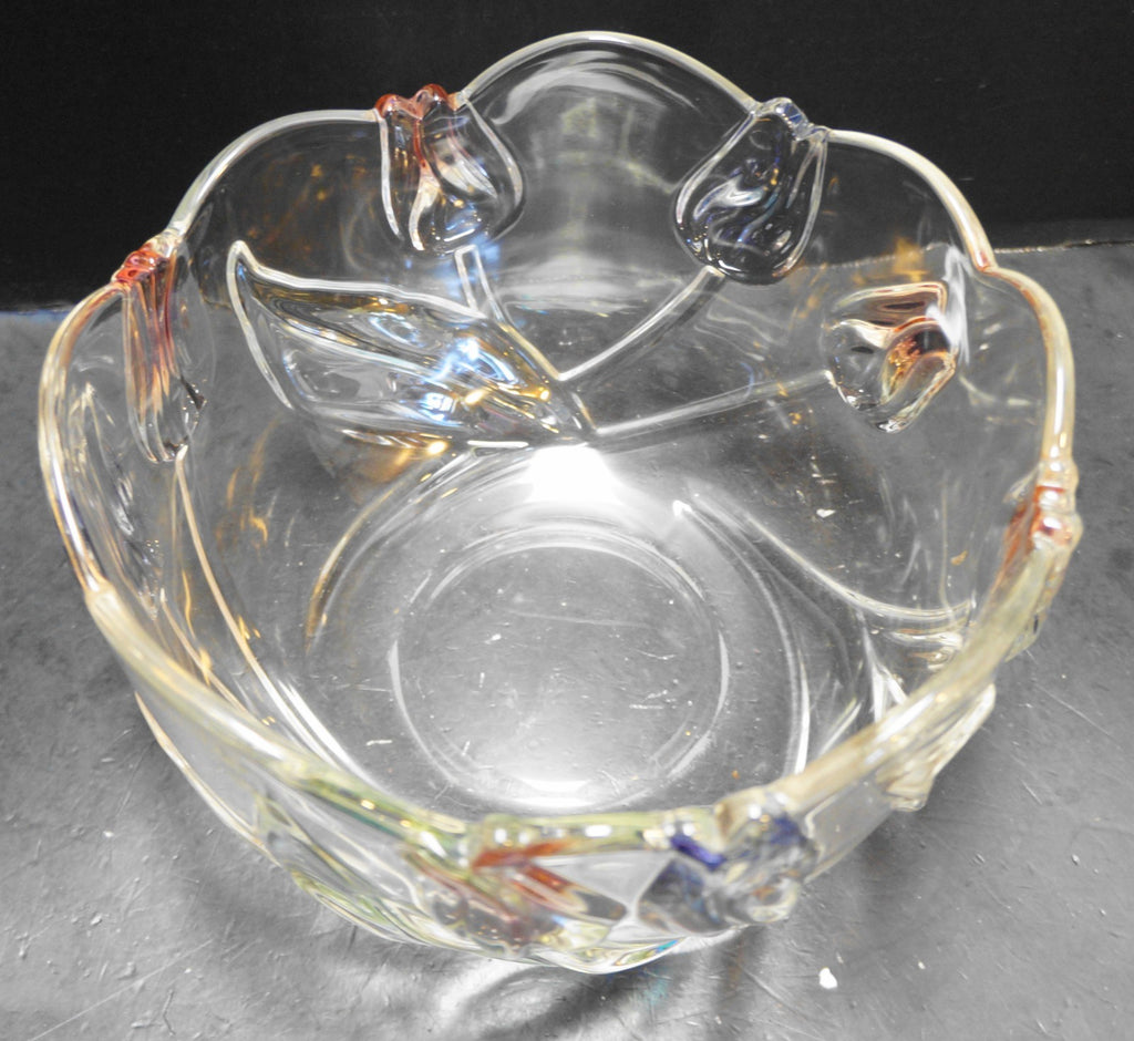Mikasa Tivoli Blue Pink Stained Crystal Serving Bowl 8 IN