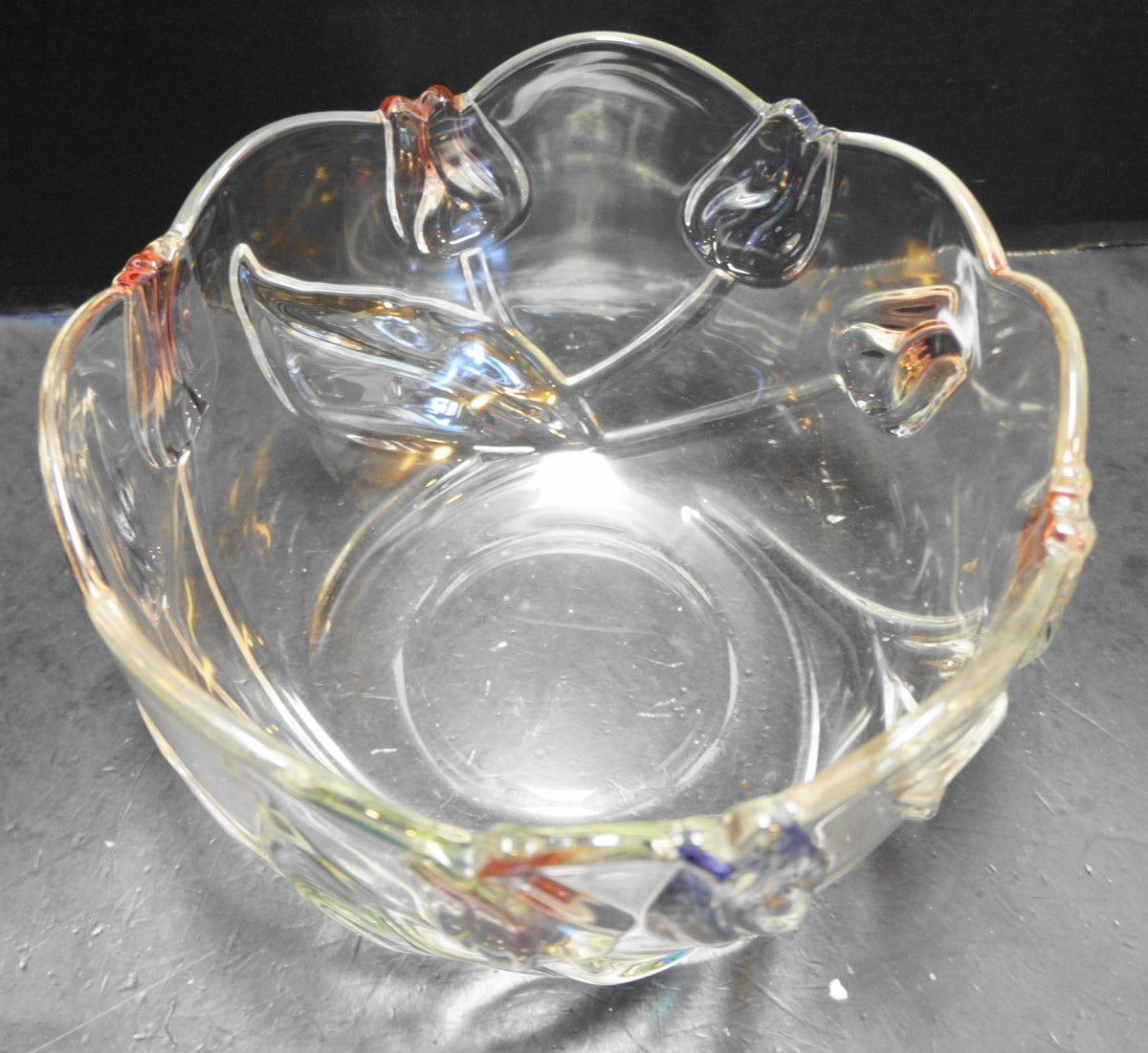 Mikasa Tivoli Blue Pink Stained Crystal Serving Bowl 8 IN