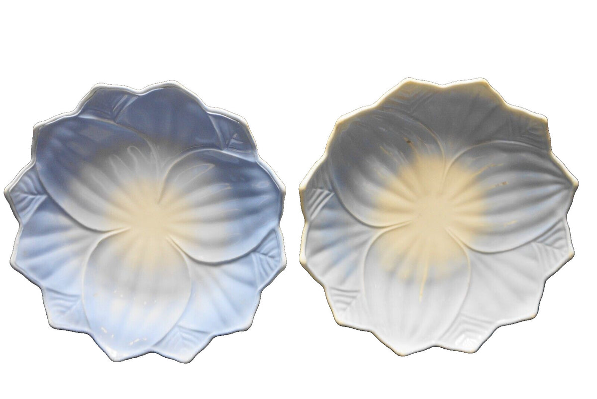 Fire King Lotus Blossom Blue Fired On Vitrock Plates Pair