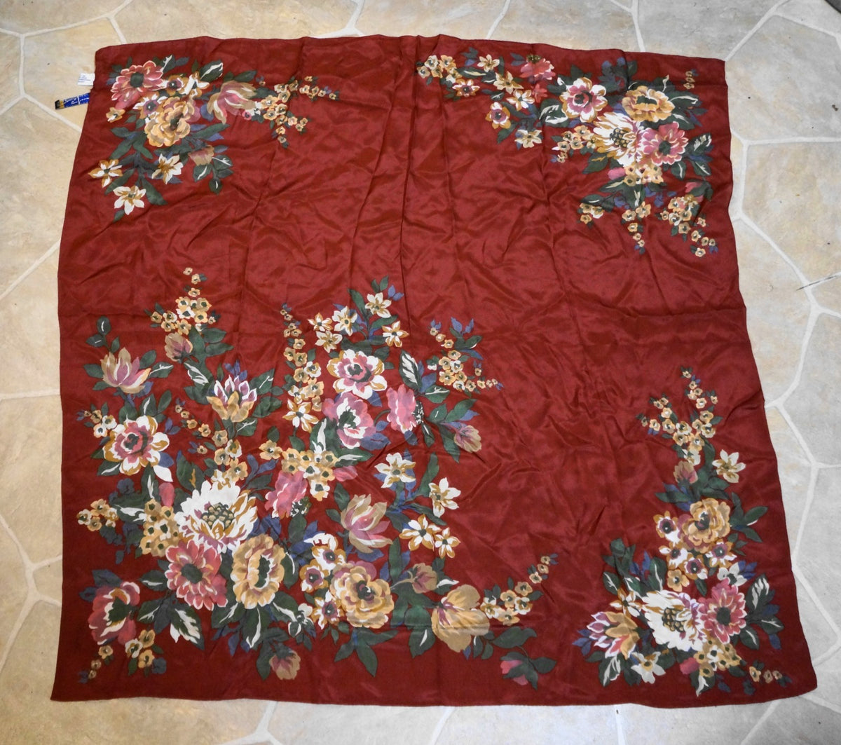 Harold's Quality Apparel Brick Red Floral Silk Scarf Made in Japan 34"