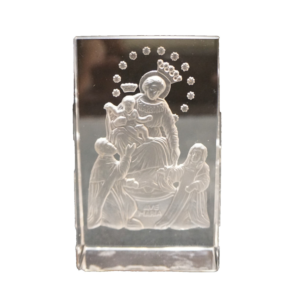 Ave Maria Intaglio Reverse Cut Crystal Paperweight Wedge