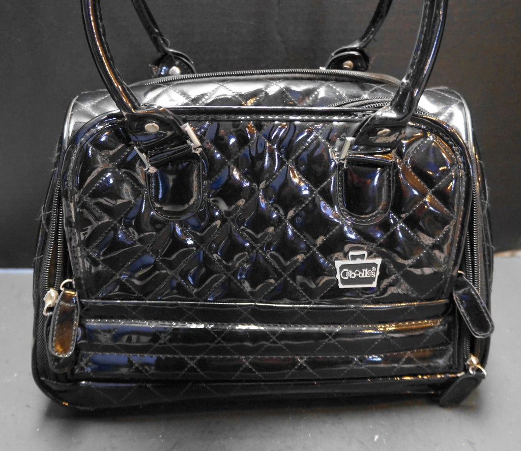 Caboodles Black Patent Quilted Satchel Style Makeup Bag Organizer