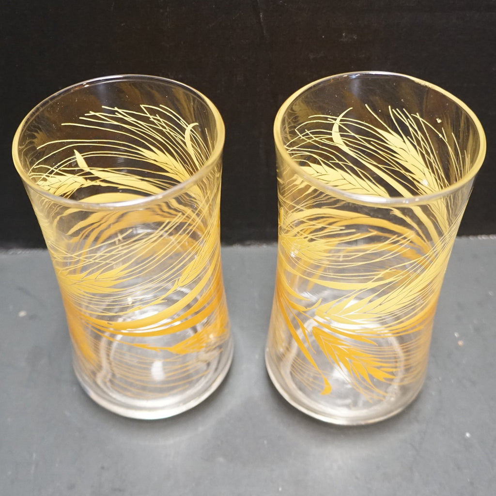Libbey Wheat Decal 10 OZ Tumblers Pair 1970s