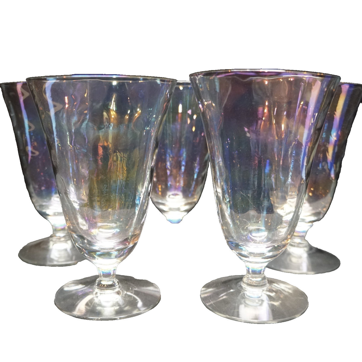 West Virginia Glass Iridescent Luster Loop Optic Mermaid Scale Iced Teas Set 5
