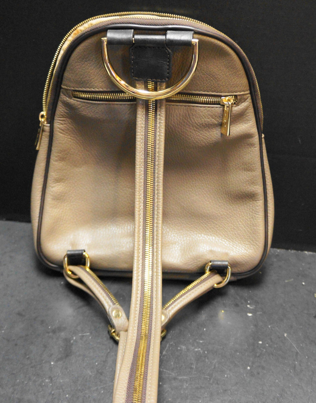 Valentina Italian Genuine Pebbled Leather Sling Backpack Purse Taupe Brown