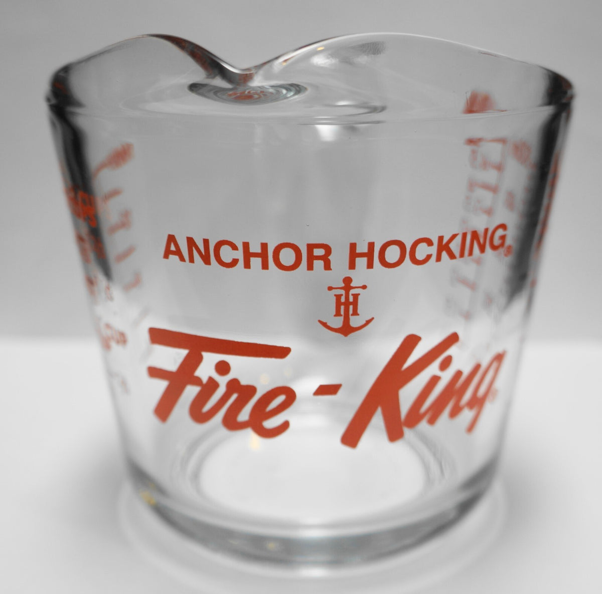 Retro Anchor Hocking Fire-King 2 Cup Measuring Cup Red Print
