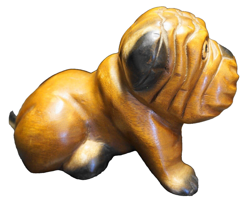Hand Carved Wood English Bulldog Large Figurine