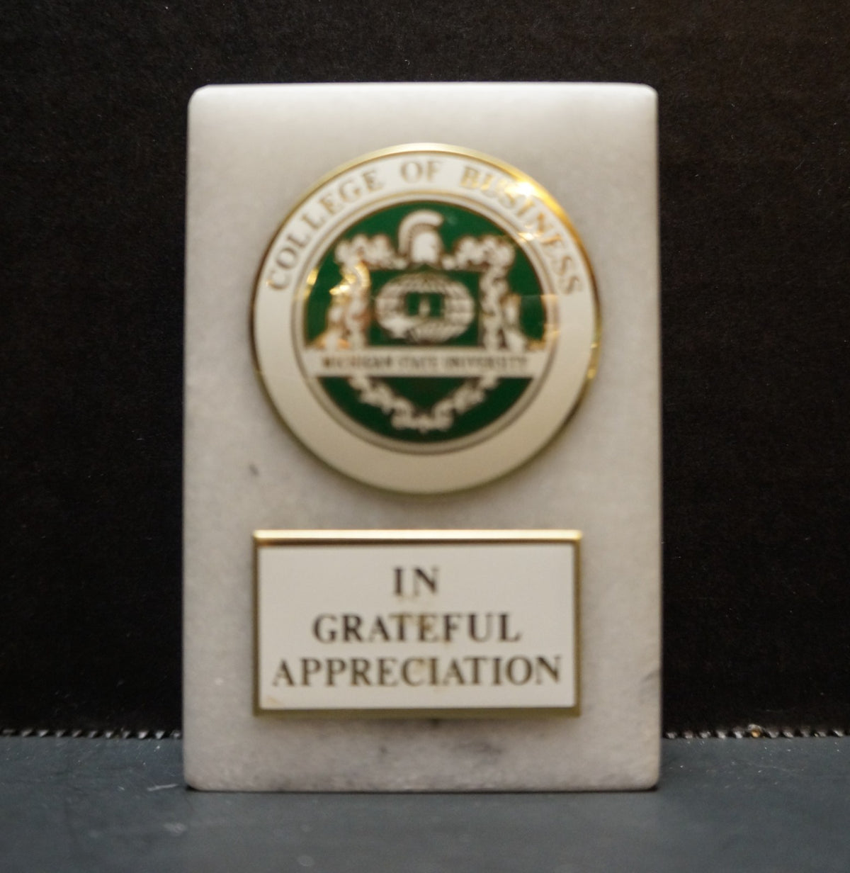 Michigan State University College of Business Seal Marble Paperweight